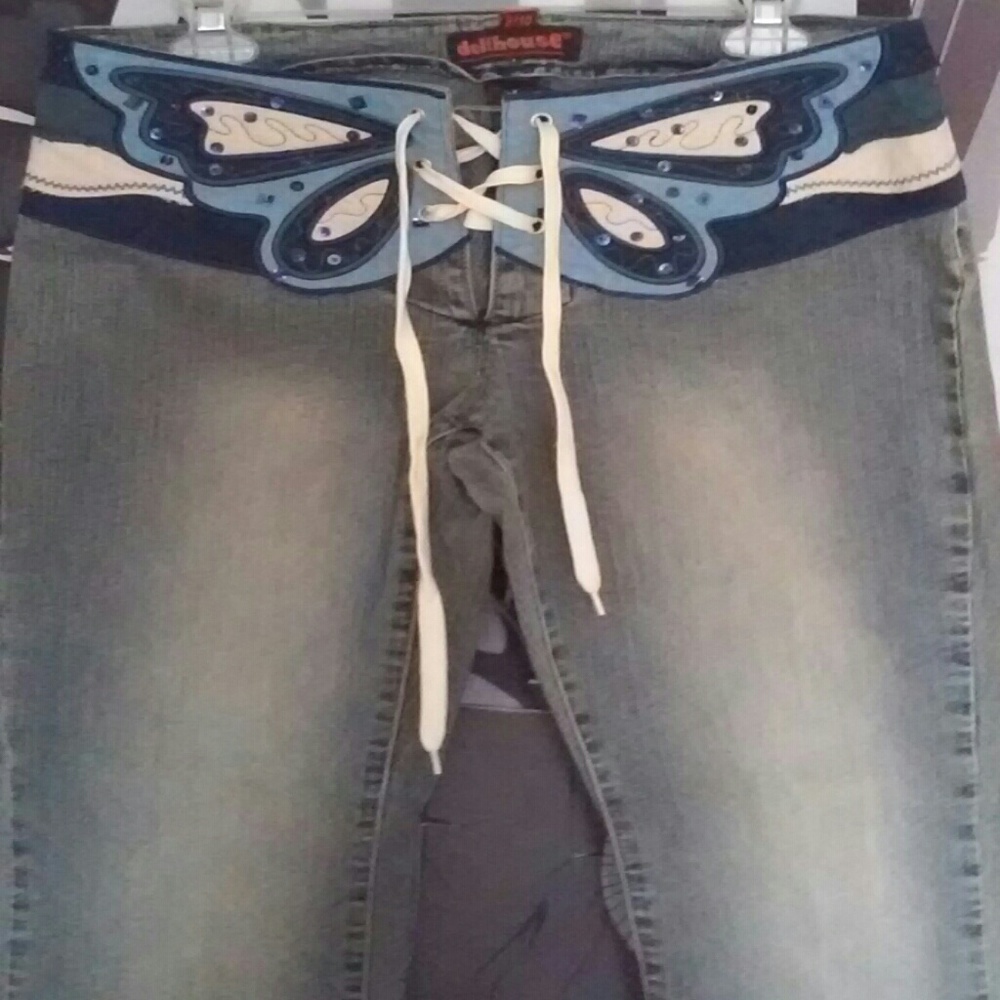 NWOT Dollhouse Unique Butterfly Suede Jeans